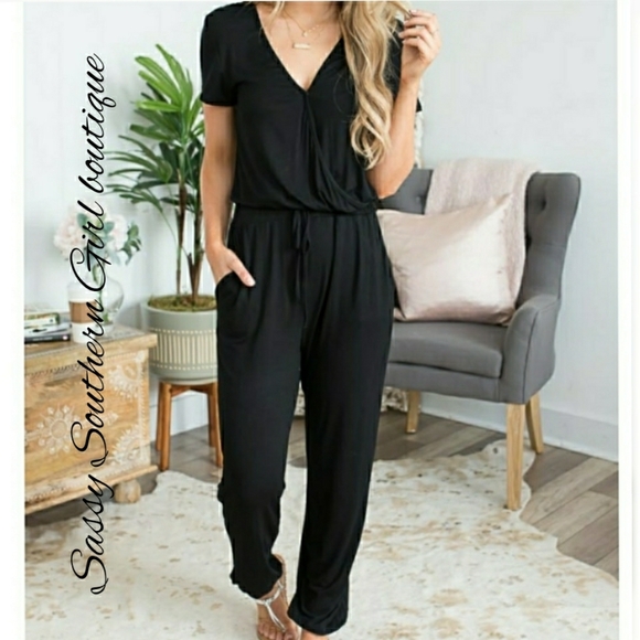 SG Boutique Pants - 🆕⭐Black faux wrap romper jumpsuit pant⭐